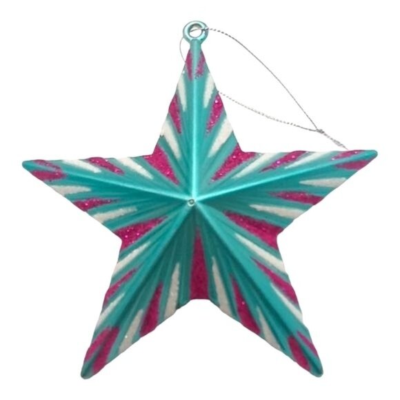 Christmas Star Ornament Blue 5" Matte Glitter Sparkle Design - Picture 1 of 4